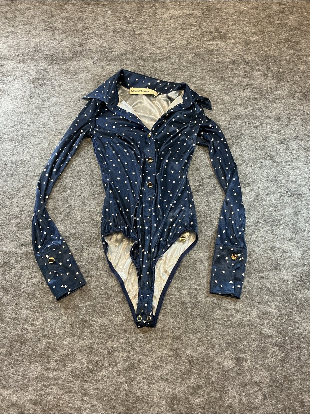 Stoned Immaculate Navy Star-Print Long Sleeve Bodysuit Size XS